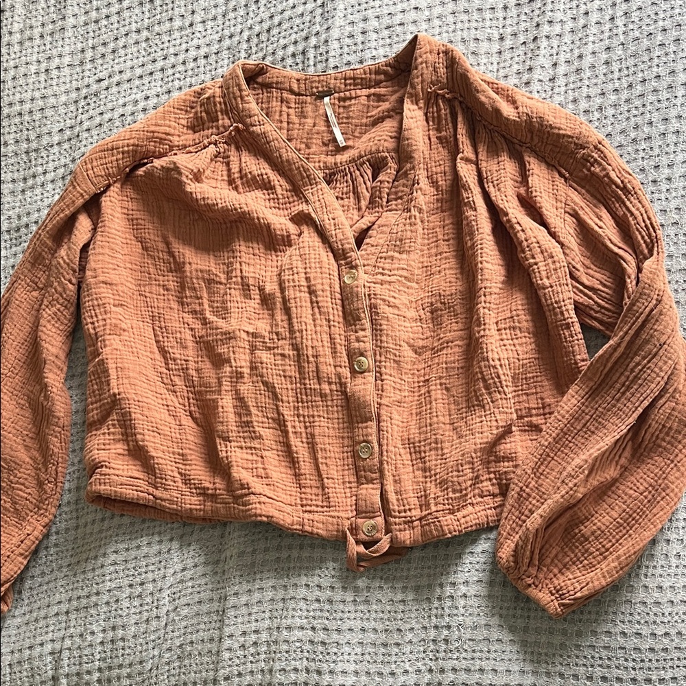 Free People Rust Muslin Style Button-Front Top, size XS